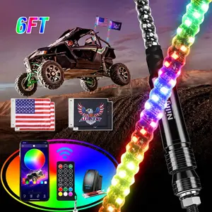 Nilight 2PCS 6FT RGB LED Whip Light, Remote & App Control w/DIY Chasing Patterns Stop Turn Reverse Light Safety Antenna Lighted Whips for ATV UTV  Customizable Color Options, Led Waterproof Lights, Rgb Light Strip