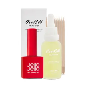 JelloJello Peel-Off Base Gel (10ml) + One Kill Gel Remover (30ml) Set Peelable Nail Base, Easy Removal, Self Nail, UV/LED Cure