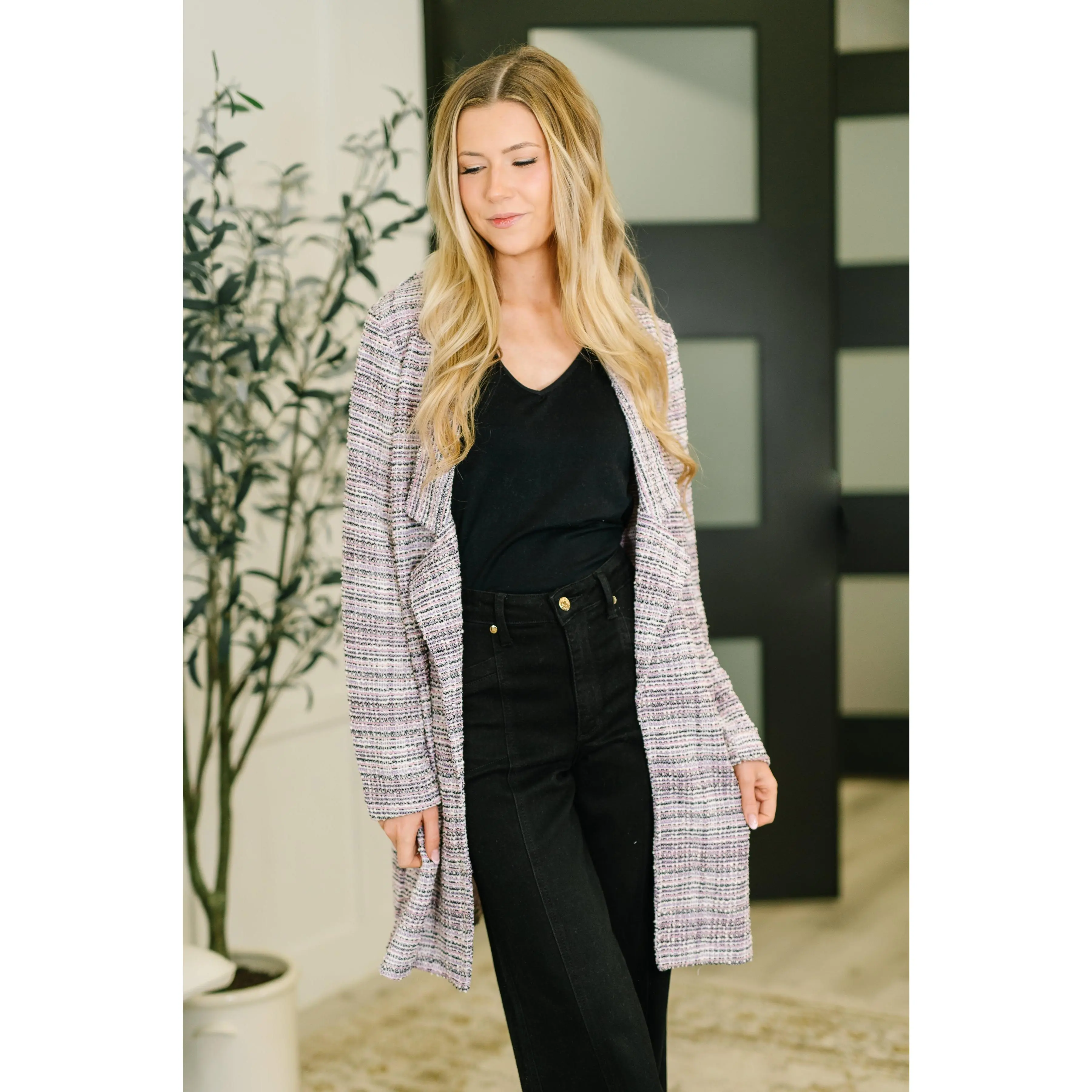 Brixton Tweed Midi Blazer in Lavender Ivory