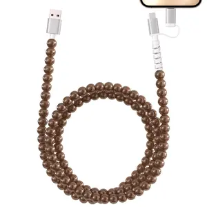 USB C Cable 3.3FT 2 in 1 Multi Charging Cable [MFi Certified] 66W Beaded Phone Charger Cord Pearl Fast Charging Cord for iPhone 16 15 14 13 12 11 Plus Pro Max 16E Samsung Galaxy S25 S24 S23 Brown
