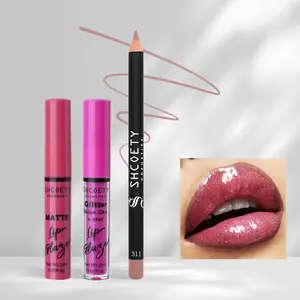 Lip Gloss Set, Shimmer Lip Gloss, Lip Liner Trio, High-Quality Texture, Non-Sticky, Long-Lasting, Perfect for Self-Use and Gifting