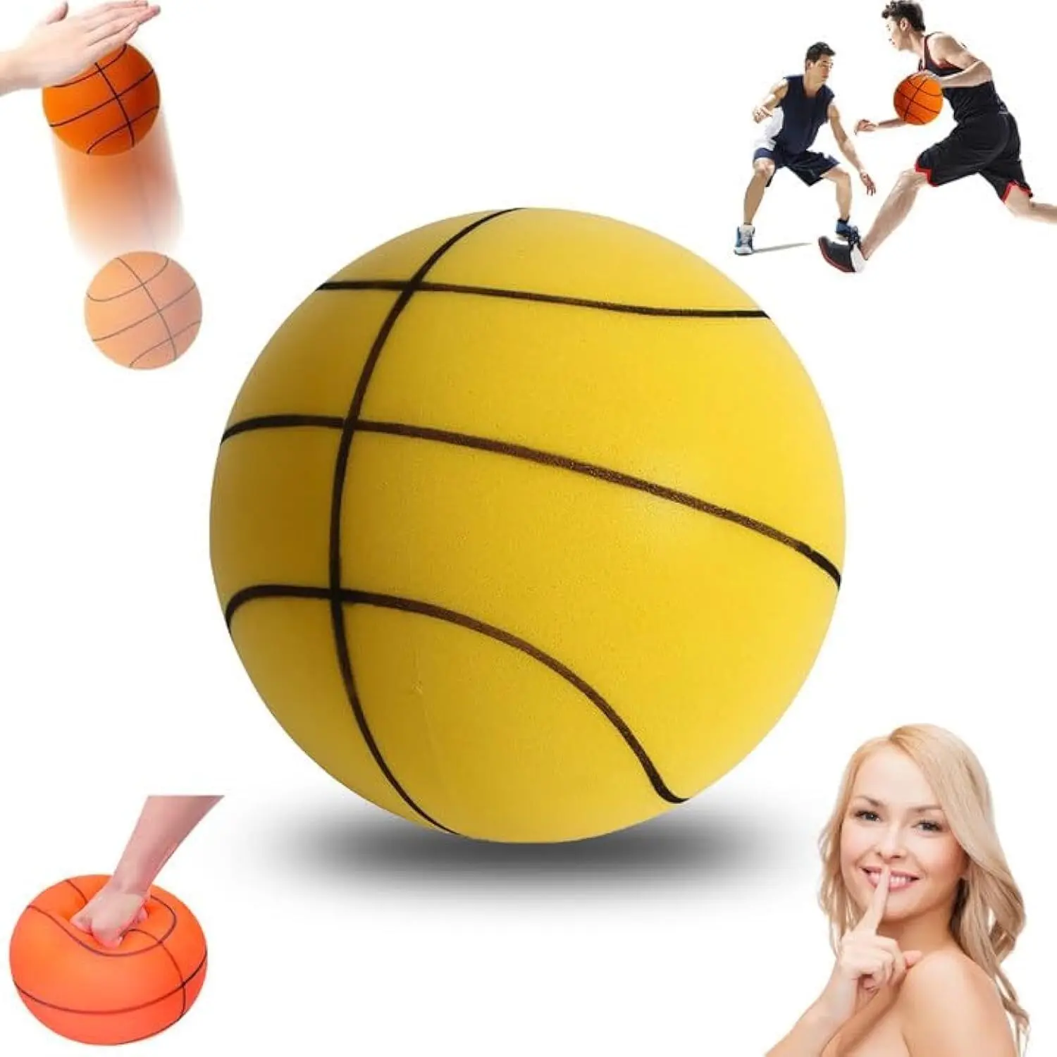 Hoops Silent BasketballSilent Basketball Dribbling Indoor2024 Foam Basketball Silent Size 7-24cm/9.44in Dunk Basketball Indoor TrainingSilent Swish Basketball (No.7 Yellow)