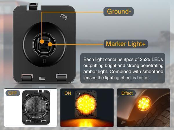 Nilight JK Side Marker Light 8LED Smoked Lens Amber Front Fender Indicator Light Turn Signals Light IP67 Waterproof Clearance Light Compatible with 2007-2017 Wrangler JK JKU