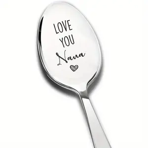 Lovely Love You Nana Letter Pattern Stainless Steel Spoon, 1/10/15/18pcs Engraved Coffee Stirring Spoon, Spoons Set, Kitchen Utensils