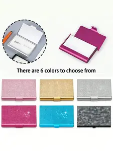 Shiny Card Holder with Slots, Thick Aluminum Alloy Postcard Box, Large Capacity Business Card Case, Portable Gift for Friends, Metal Card Holder