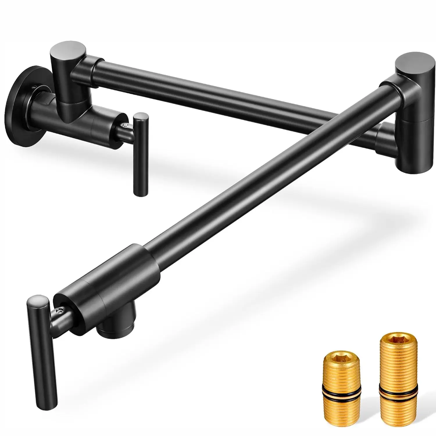 Pot Filler Faucet, Wall Mount 26" Extended Reach, Solid Brass Kitchen Faucet with 360° Swivel, 2 Handles, Matte Black