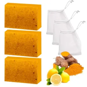 3pcs Lemon Turmeric Kojic Acid Soap, Brightening Kojic Acid Soap for Dark Spot Removal, Organic Lemon Body Care Soap, Soap Body Care