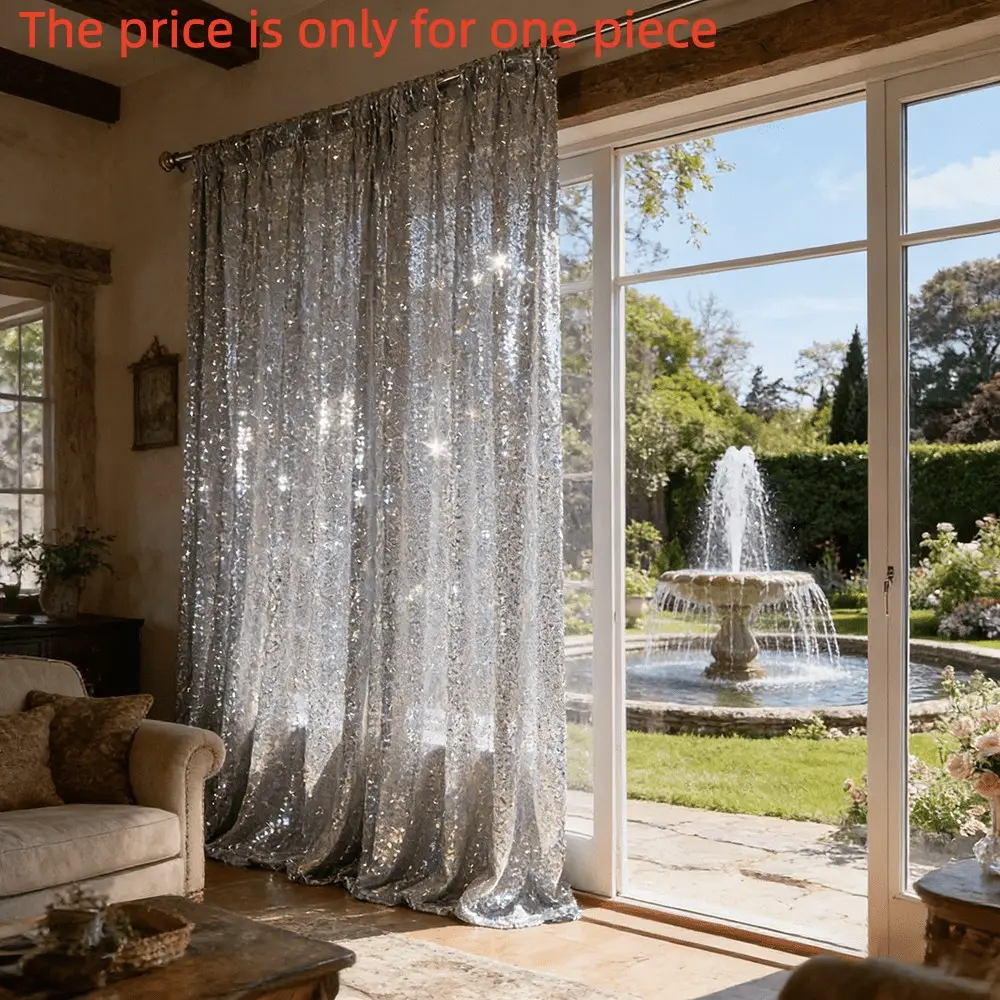 1PC High-End Cold Tone Mirror Silver Color Sequin Background Curtain, Easy Install Pole Bag, Indoor Outdoor Reusable Party Backdrop, Wedding Reception Backdrop, Backdrop Curtains