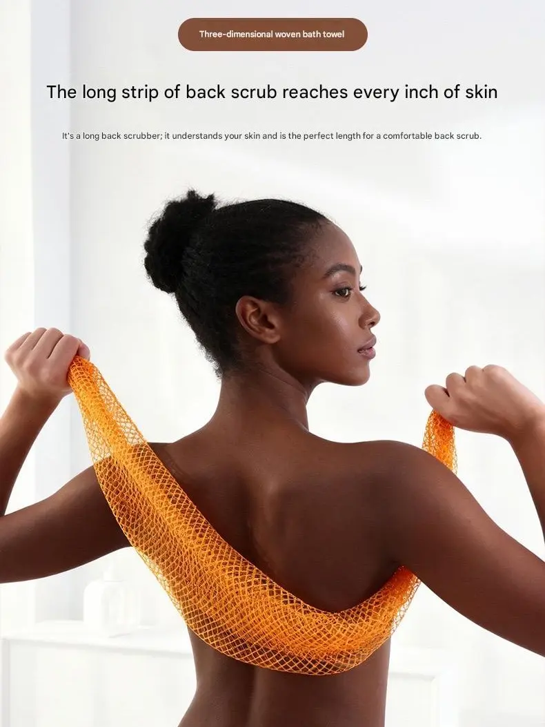 African Net Sponge Exfoliating Body Scrubber - Long Length, Durable, Stretchable, Hangable, Adjustable, Hang Dry, Rejuvenating Deep Cleanser, All Skin Types, Washcloth Loofah Pouf, Single Bath Accessory for Daily Care