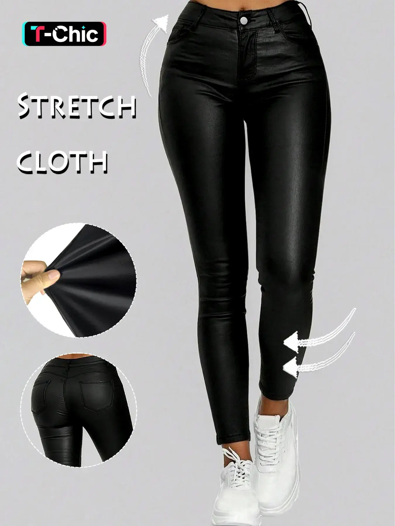 GILIPUR Womens Low-Waisted Elasticity Slim Skinny Pants, Stretchy Bottom, Stylish Black Y2K Streetwear, Coated pencil pants, Versatile Casual & Party Wear for All Seasons, Built-In Zipper Closure, Cute Pants Fit Sleeve, T-Chic, Womenswear