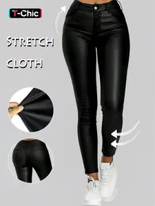 GILIPUR Womens Low-Waisted Elasticity Slim Skinny Pants, Stylish Black Y2K Streetwear, Coated pencil pants, Versatile Casual & Party Wear for All Seasons,Built-In Zipper Closure,Comfortable And Aesthetic Design,Cute Pants Fit Sleeve,T-Chic, Womenswear