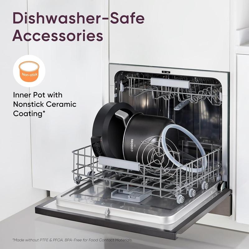 COSORI Pressure Cooker 6QT, Stainless Steel, 9-in-1 Multi Cooker, 12 Safety Features, Ceramic Inner Pot, Rice, Slow Cook, Sous Vide, Saute, 1100W