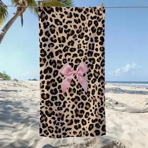 Leopard Print Bow Beach Towel, Quick Drying Towel, Ultra-Fine Fiber, Lightweight Quick-Dry Sand-Resistant, Ideal for Pool, Beach, Travel, Camping
