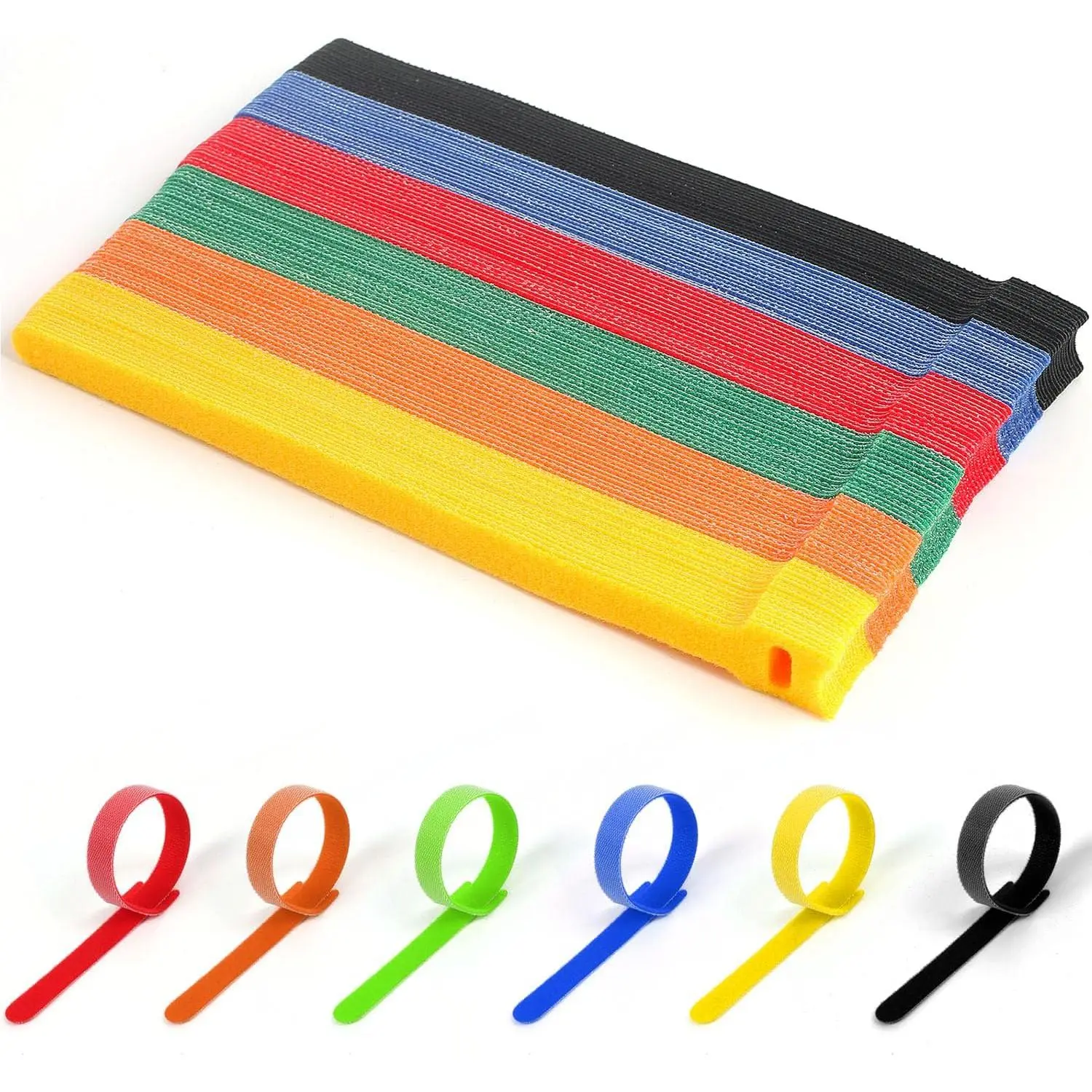 Nylon Fabric Adjustable Length Color Coded Cable Ties - 102-Count, 10-Inch Multicolor Hook and Loop Straps for Behind Desks Cable Organizing, Easy Color-Coding HDMI Cord Management