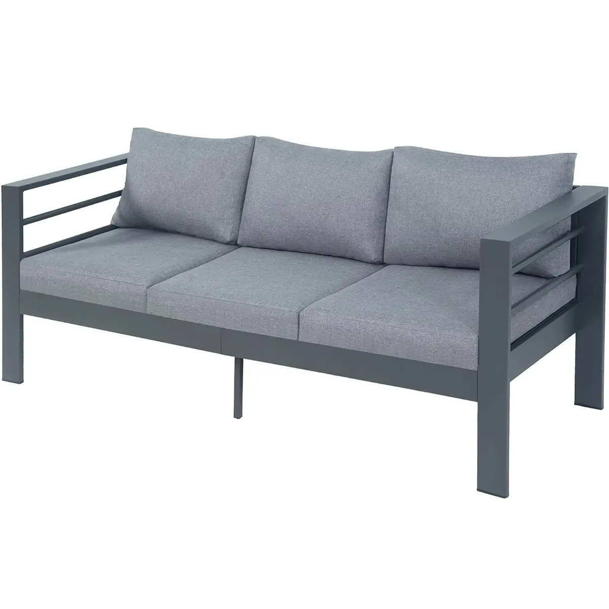 3-Seater All-Weather Iron Patio Sofa with Cushions Heavy-Duty Metal Outdoor Sectional Couch for Garden Poolside & Backyard Modern Rust-Resistant Design Ergonomic High Back Chairs Lounge