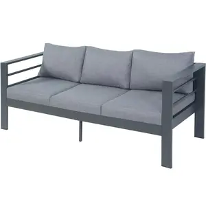 3-Seater All-Weather Iron Patio Sofa with Cushions - Heavy-Duty Metal Outdoor Sectional Couch for Garden, Poolside & Backyard (Modern Rust-Resistant Design) Ergonomic High Back Chairs