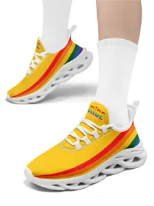 Men's Yellow Pride Rainbow Stripe Lace-Up Low Top Shoes, Lightweight Classic Sneakers, Comfortable Shoes, Running Shoes, Walking Shoes, Breathable Plus Size Design