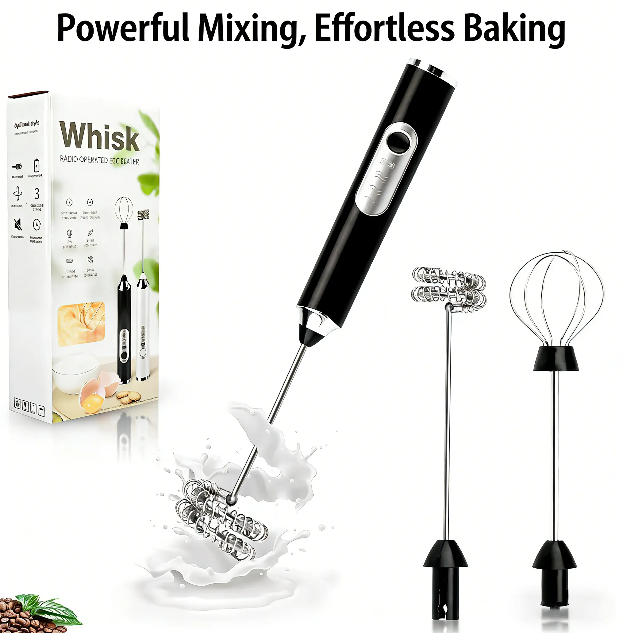 High Quality 304 Stainless Steel Handheld Milk Frother Wand, USB Charging Rechargeable Battery Electric Whisk with 3 Heads, 2 Whisks & 3 Speeds, Milk Foam Mixer for Latte, Cappuccino (Office Presentation Supplies)
