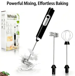 Black Stainless Steel Handheld Milk Frother Wand, USB Rechargeable Electric Whisk with 3 Heads & 3 Speeds, Milk Foam Mixer for Latte, Cappuccino (Office Presentation Supplies), Three Speeds