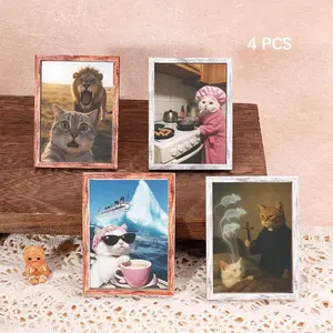 4 Pcs Funny Cat Refrigerator Magnets, Humorous Animal Decorative Magnets, Mini Art Magnets, Creative Home & Festival Decor, Great Gift Idea
