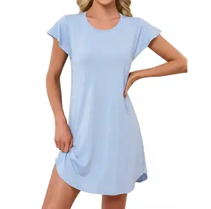 Blooming Jelly Nightgowns for Women Short Sleeve Sleepshirts Viscose Cool Night Gown Soft Crewneck Lounge Dress
