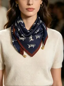 New Fashion Versatile Magnetic Button Small Car Thin Large Scarf, Vintage Cotton Linen Print Elegant Necktie Shawl, All Seasons Loose-Fit