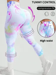 Tie-Dyed Sports Leggings Yoga Women Pants High Waist Multicolor High Stretch Fabric All Seasons Seamless Long Length