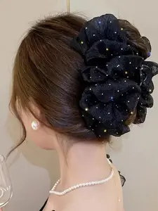 1 piece of rhinestone bow cloud bubble gauze starry bubble hair clip, large satin bow elegant hair clip suitable for women and girls, chiffon bubble styling accessory makes hair more beautiful, suitable for all occasions and daily fashion