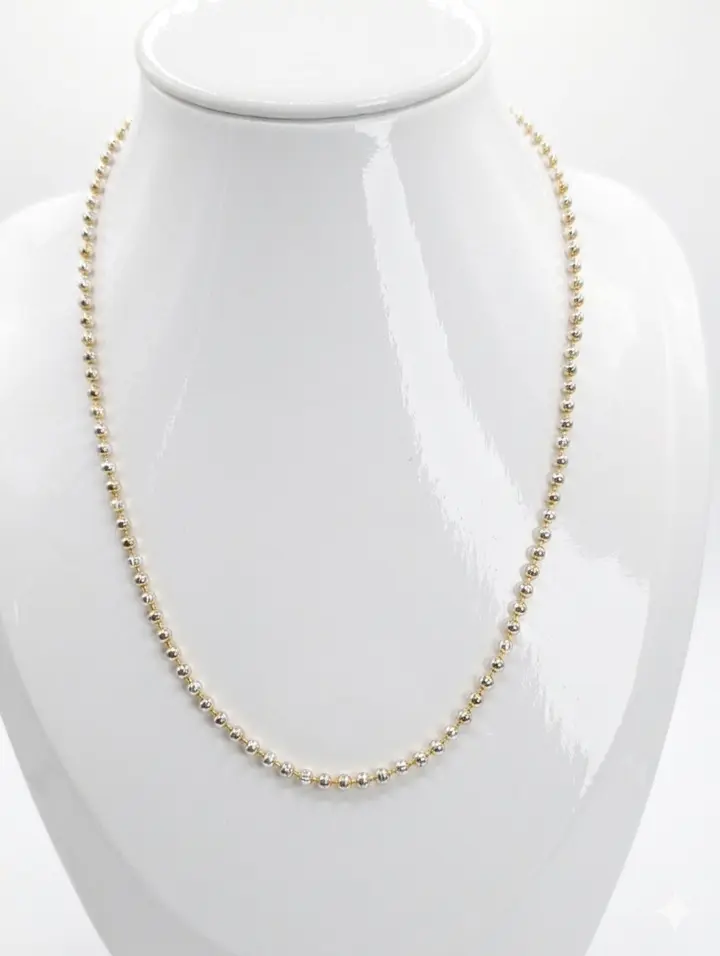 Luxury 21K Gold & Sterling Silver Plated Two-Tone Diamond Cut Ball Chain Necklace – High-Polish Glossy Finish