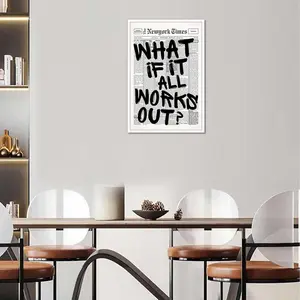 Retro Black And White Newspaper Poster What If It Works Out Canvas Wall Art Positive Affirming Quote Minimalist Prints Painting For Home Bedroom Dorm Wall Decor Framed(Canvas Wrap Frame)orUnframed(Poster only)