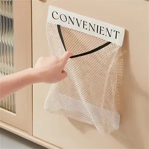 Wall-Mounted Plastic Bag Storage Rack, Reusable Elastic Mesh Design, Ideal for Kitchen and Clothing Bags, Non-Food Grade, Household Storage Organizer, Home Organizer Storage