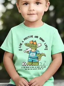 Boys' Summer Breathable & Comfortable "Crocodile" Cartoon Print (3-12Y) Casual Sports T-Shirt