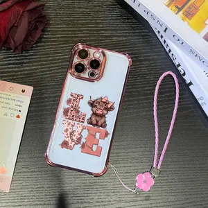 Cute Cow Love Pattern Phone Case for iPhone Samsung Galaxy Case iPhone 17Pro Max Air 16 15Plus 14 13 12 11 XR XS S25Ultra S24FE S23 S22 Phone Case, Four-corner airbag drop protection, Protective Silicone Cover, Protection Durable, Shockproof Drop.JY44