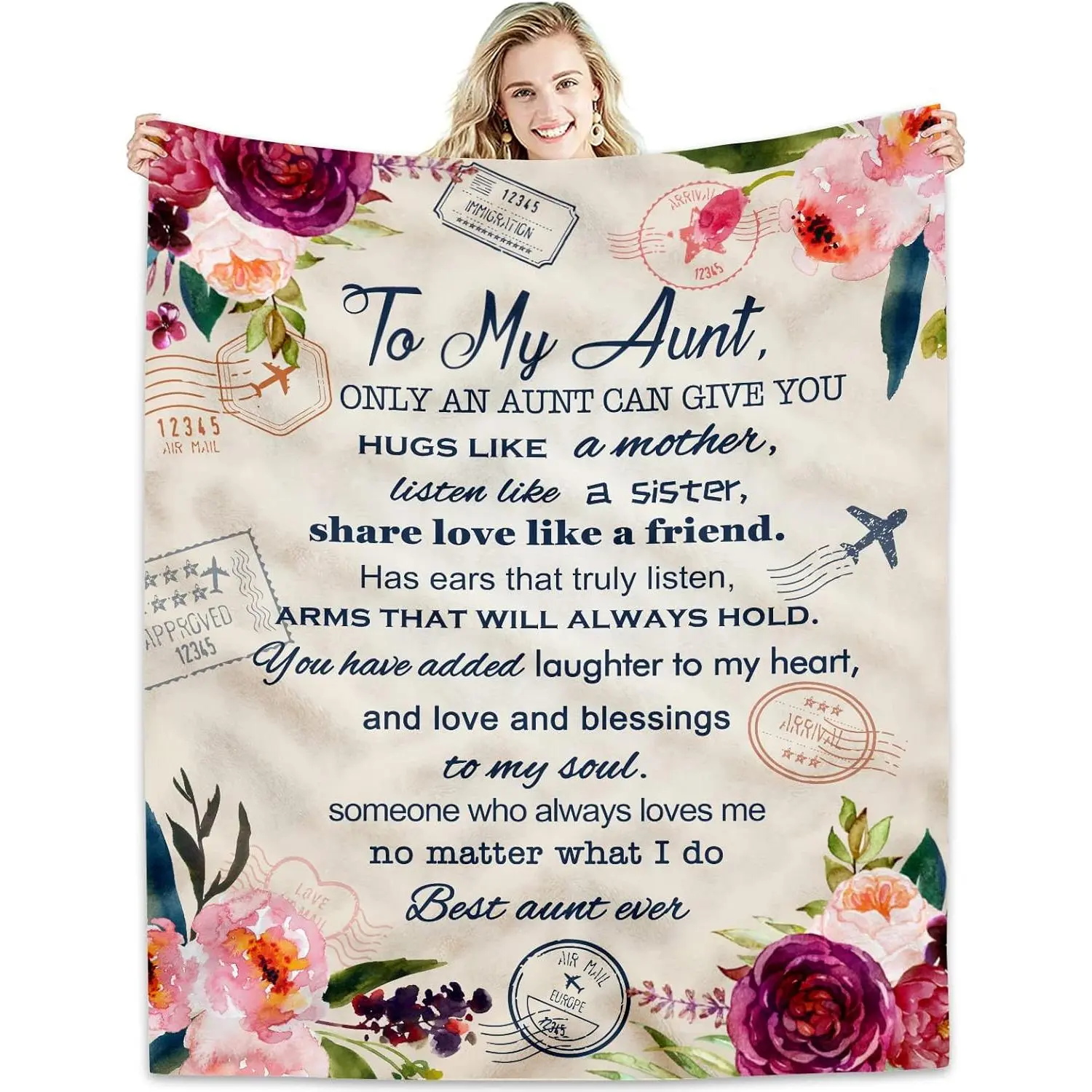 Aunt Gifts,Aunt Ever, Present for Auntie from Nephew,Single-sided Print Flannel Blanket, Lightweight Soft Throw for Bedroom, Sofa, Car, Office, Camping, Travel, Naps & Daily Use. Gift for Valentine's Day, Birthday, Wedding, New Year and All Holi