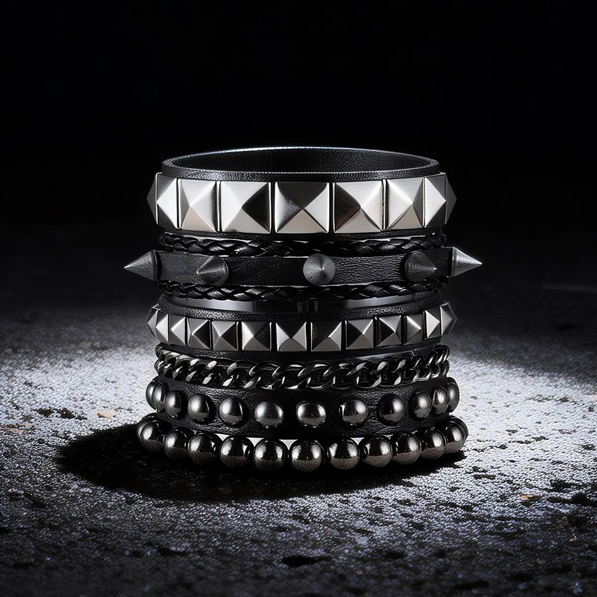 Punk Studded Leather Cuff Bracelet - Adjustable Metal Rivet & Spike Design Fashion Accessory for Daily Wear, Bracelets, Gothic Outfits