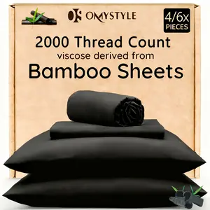 GOHOME 4PCS/6PCS Bamboo Cooling Queen Size Sheet Set - Children Bedding Set, Breathable and Comfortable - Fit For Hot Sleepers and Sweats, Pillowcases, Flat Sheet and Fitted Sheet - A Perfect Gift