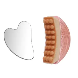 2-Piece Set Lymphatic Facial Brush and Heart-Shaped Stainless Steel Gua Sha Massage Board, Ergonomic Design, Soft Massage Tool, Facial Sculpting Tool, Facial Beauty Massagers