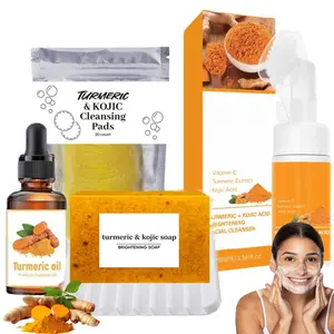 Turmeric Soap & Essential Oil Set,Including 1 Counts Turmeric Soap &1 Counts Essential Oil & 1 Counts Soap dish, Daily Skin Care Set forMen & Women