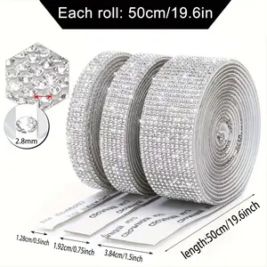 High Density Self-Adhesive Crystal Rhinestone Ribbon Roll, DIY Craft Decorative Tape, Perfect for Car Clothing Wedding Party Home Decoration