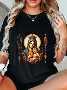 100% Cotton Holy Rosary Virgin Mary Baby Jesus Catholic Rosary Mysteries T-Shirt