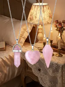 Dreamy Natural Crystal Pendant Set, Unique Crystals, Heart Shape, Column Form, Energy Pendulum, Positive Energy Gift for Girlfriend Wife Mom