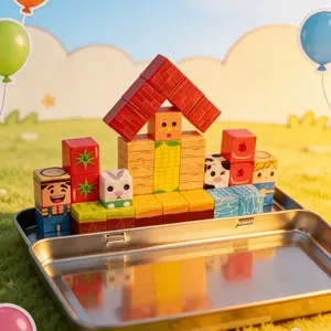 35-Piece Magnetic Cube Set with Box, Farm Theme 3D Puzzle Toy, Kids Learning Kit, Halloween Gift, Unisex Abs Material, Mixed Colors, Crafts