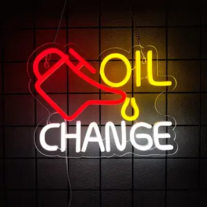 Oil Change Neon Sign Garage Neon Sign Car Garage Led Signs Car Repairs Neon Sign for Wall Decor Neon Light Up Sign for Repair Shop Man Cave Auto Room Workshop Garage Gift Easy Hanging Led Neon Lights