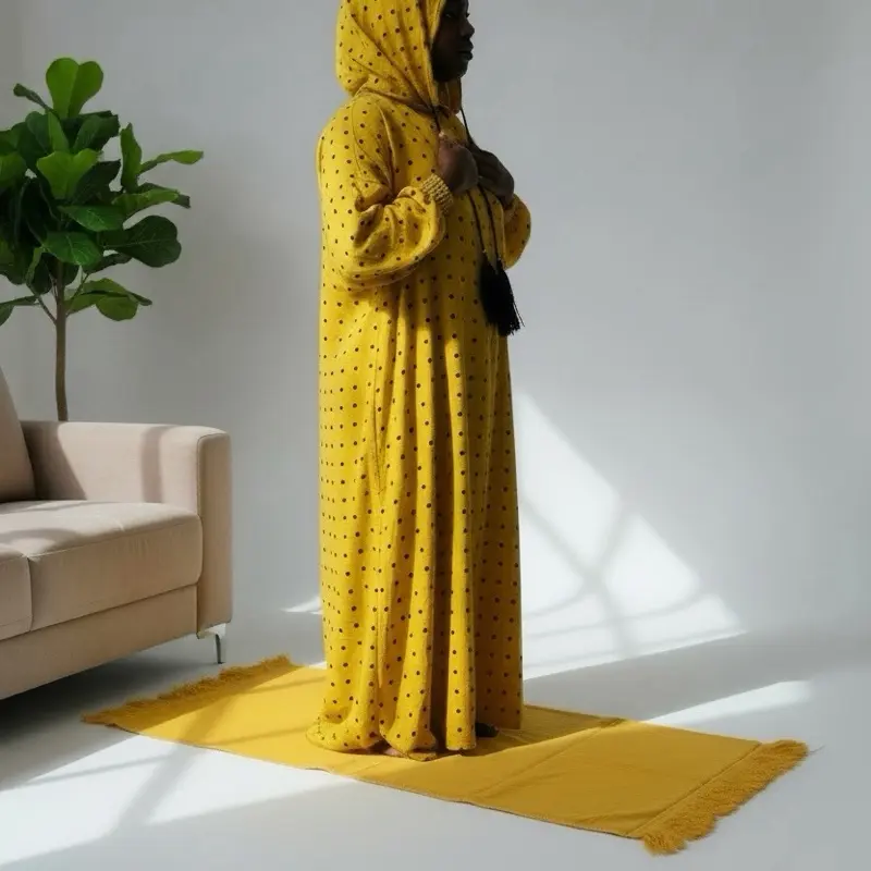 Cotton Hoodie Abaya Dress - Polka Dot Muslim Prayer Garment