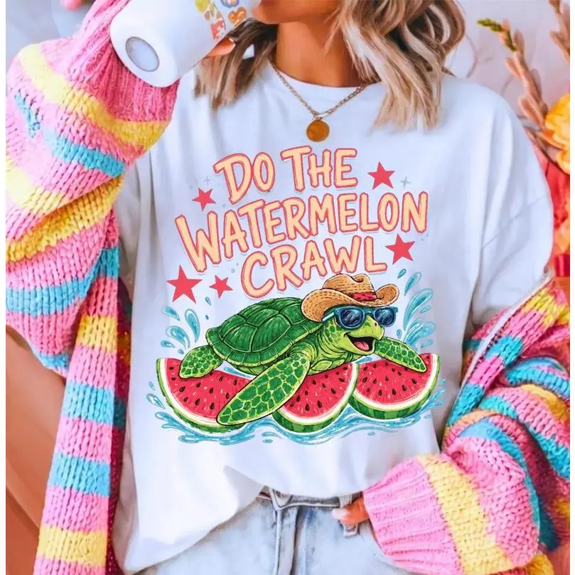 Turtle Shirt Do the Watermelon Crawl, Funny Summer Beach T-Shirt, Turtle Lover Gift, Ocean Coastal Tee, Watermelon Girly Top