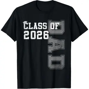 Women's 2026 Graduate Proud Dad Senior Father Graduation T-Shirt, Streetwear Casual Short-Sleeve Top, Natural Fabric