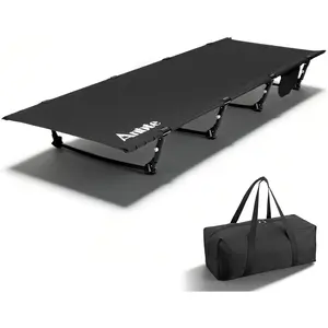 Anbte Ultralight Folding Camping Cot, Comfortable Portable Camping Cot Supports 275 lbs with Storage Bag & Side Pocket, Lightweight Folding Bed for Outdoor Travel Tent Indoor Emergency Bed, Black