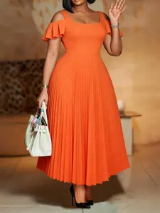 Cold Shoulder Ruffled Dresses for Women High Waist Pleated Casual Evening Birthday Party A Line Gowns Summer 3XL