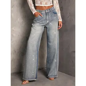 Women’s rhinestone-embellished straight-leg blue jeans, sexy party pants, New Year’s Eve outfit, glitter pants, women’s sequin jeans, sequin pants, holiday party pants, Christmas pants, can be worn with a raincoat