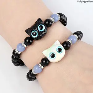 2-Pack Luminous Cat Couple Bracelets, Matching Friendship Bracelets for Her & Him